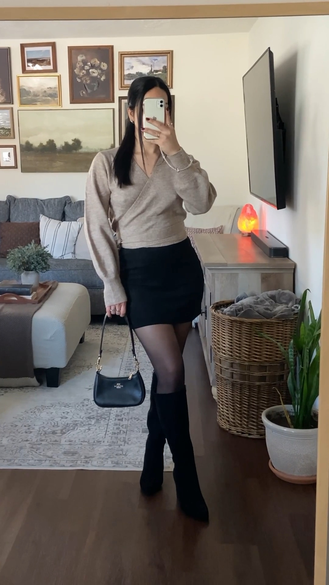 sweater weather but make it mini skirt weather! wearing this top in a size medium and it fits true to size. 💕 wrap tie sweater outfit, chic fall outfit, suede mini skirt outfit, knee high boots outfit, black sheer tights outfit, fall fashion 2025, cozy fall style, feminine fall outfit, elevated fall outfit, trendy autumn outfit, fall sweater outfit ideas, cute fall outfit inspo, amazon fall fashion finds, fall wardrobe staples, chic fall style inspiration, fall outfit aesthetic, autumn outfit ideas, classy fall look, fashionable fall outfits, pinterest inspired outfit, date night fall outfit, cozy chic style, fall accessories inspo, autumn outfit accessories, chic fall boots, stylish fall handbags, everyday fall accessories  

 #LTKCyberWeek #LTKGiftGuide #LTKHoliday