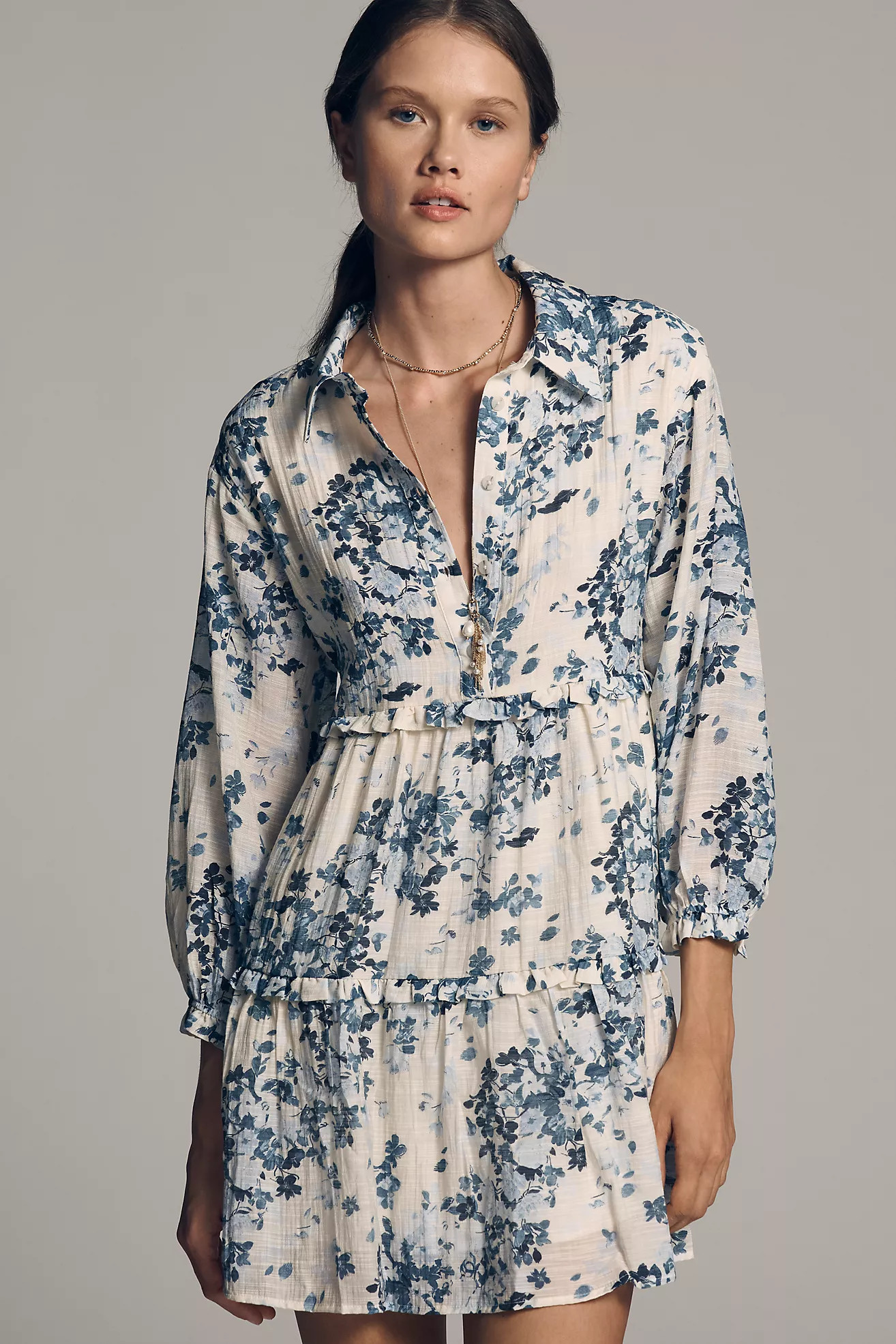 The Bettina Tiered Mini Shirt Dress by Maeve | Anthropologie (US)