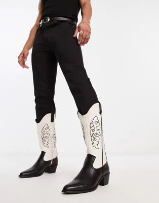 ASOS DESIGN western heeled boots in contrast black and cream leather | ASOS (Global)