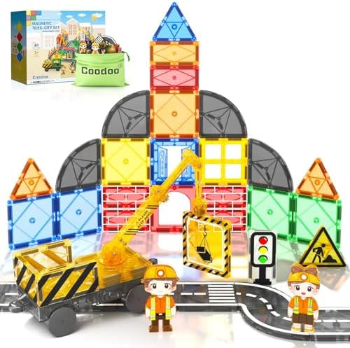 Coodoo Kids Games Magnetic Tiles Road Set with Extendable Magnetic Crane, City Construction Build... | Amazon (US)