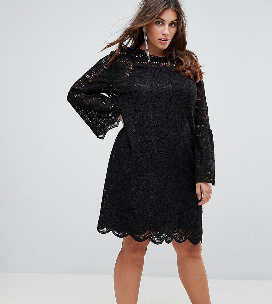 Uttam Boutique Plus Bell Sleeve Lace Dress - Black | ASOS US