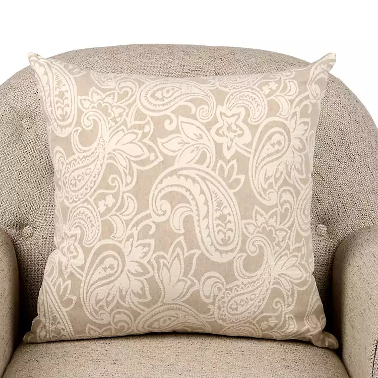 Taupe Paisley Jacquard Pillow | Kirklands