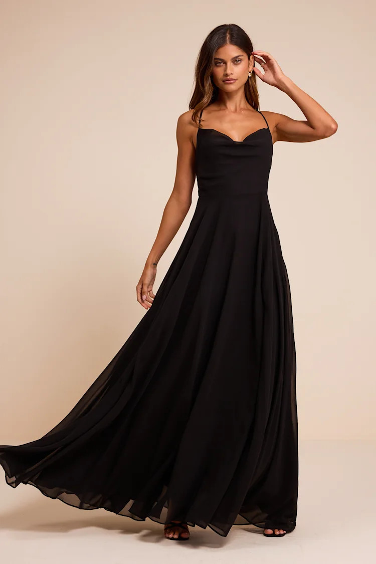 Romantically Speaking Black Cowl Lace-Up Maxi Dress | Lulus