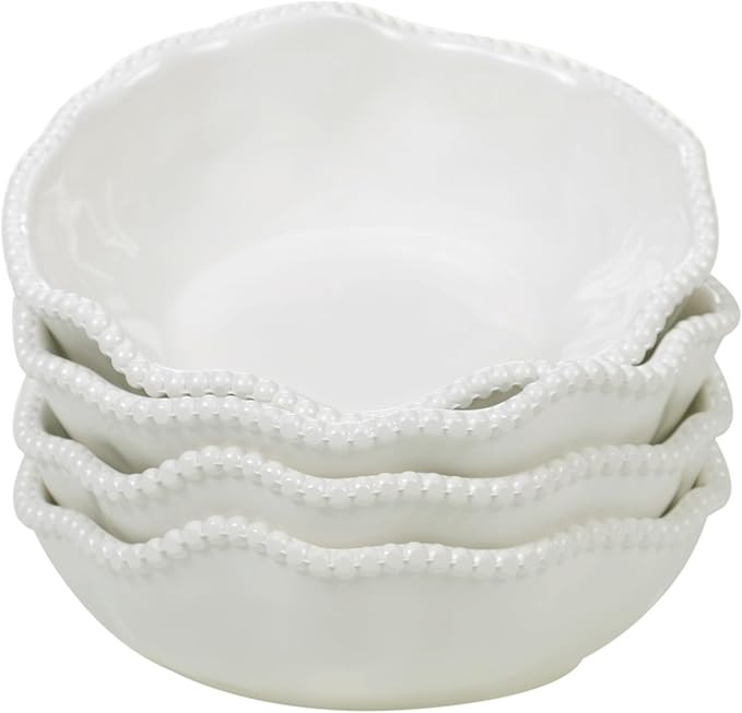 Perlette Cream Beaded All-Purpose Bowls – Set of 4, 7.5" x 2", 22 oz Elegant Melamine, Unbreaka... | Amazon (US)