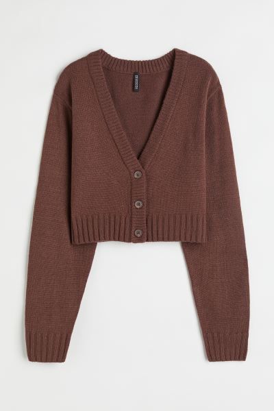Short cardigan in a soft knit. V-neck, buttons at front, gently dropped shoulders, and long sleev... | H&M (US + CA)