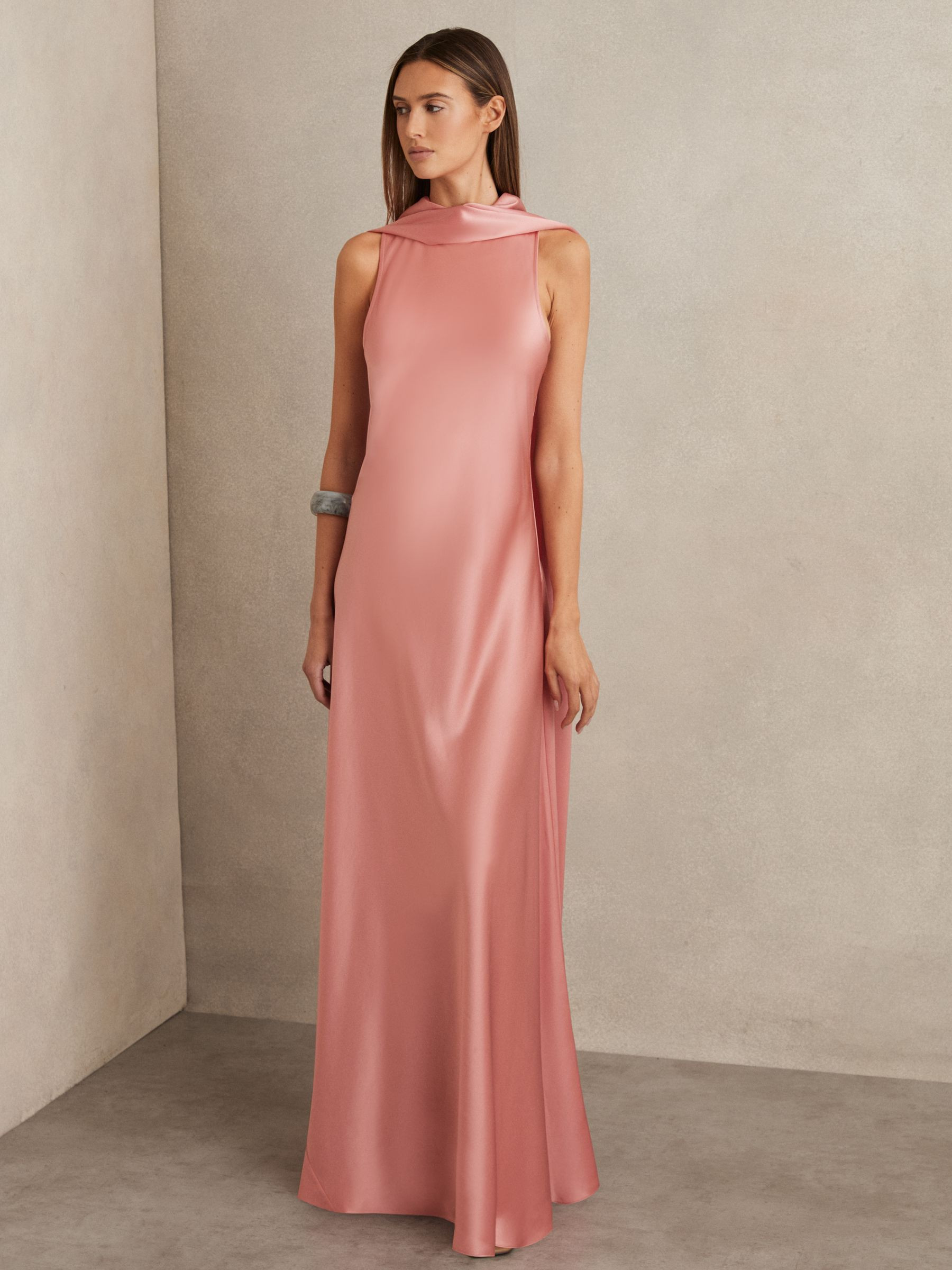 Reiss Petite Satin Cape Maxi Dress in Pink | REISS | Reiss US