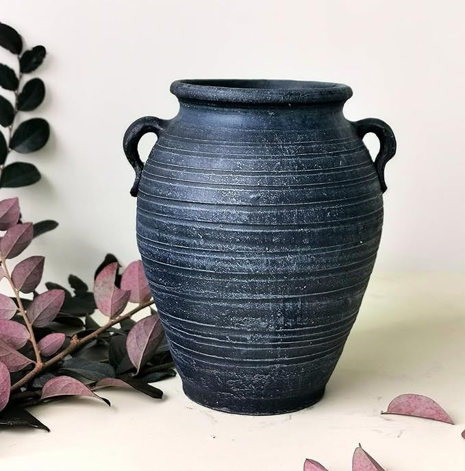Handmade Black and Blue Farmhouse Vase ，10.5'' Tall Terracotta Vintage vase, Rustic Antique Dec... | Amazon (US)