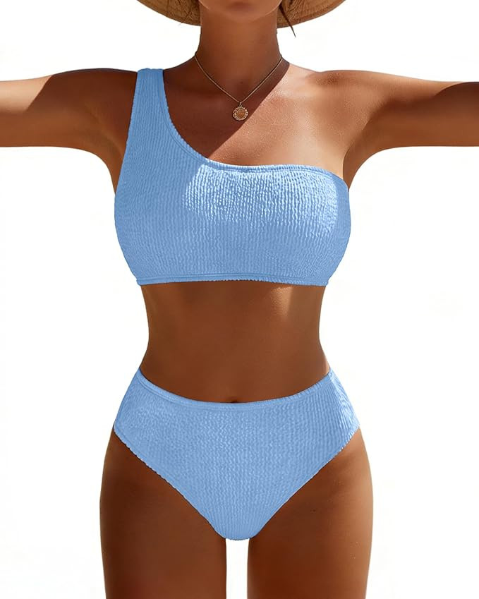 Bikini Sets for Women High Waisted 2 Piece Bestselling Swimsuit Ribbed One Shoulder Tummy Control... | Amazon (US)
