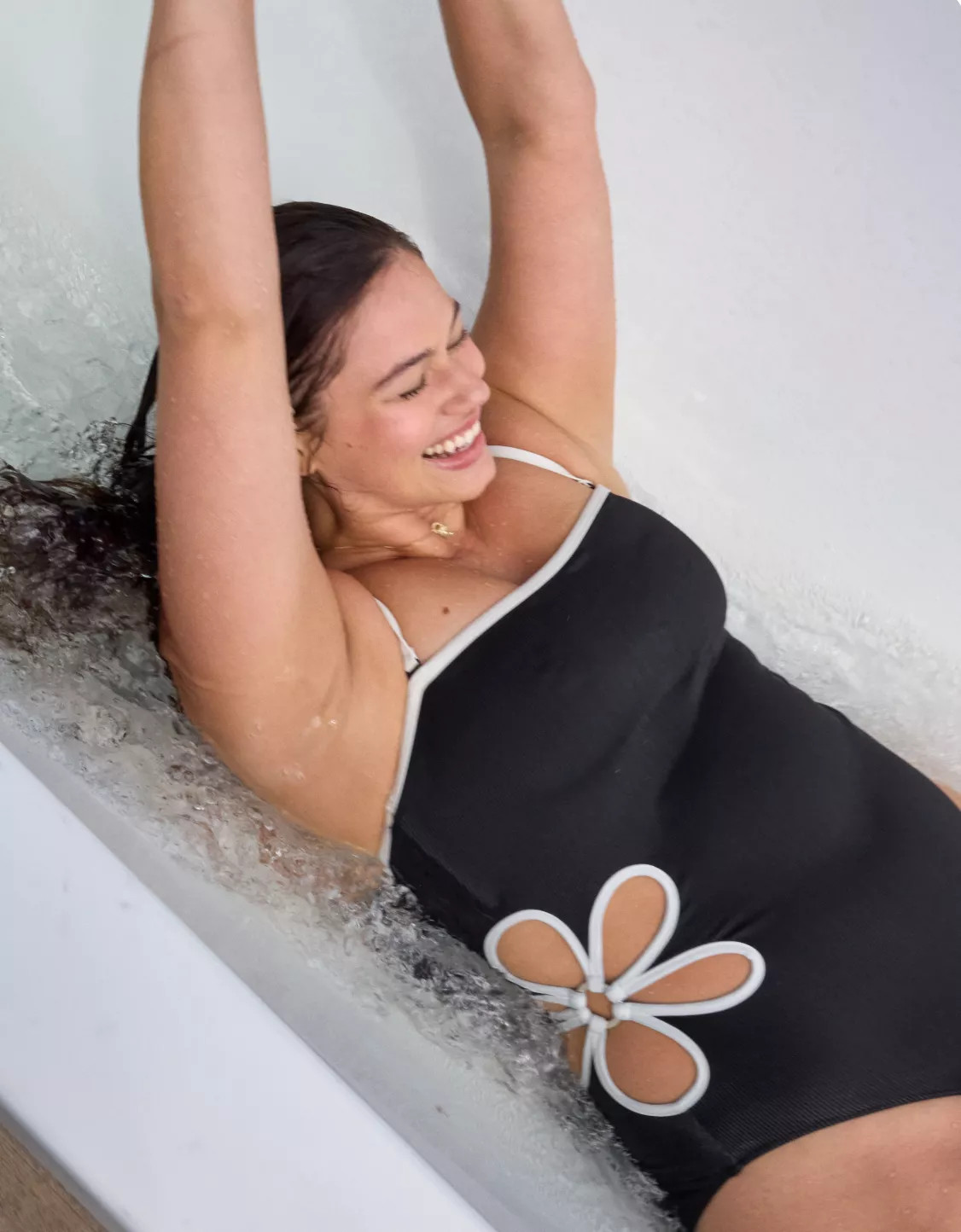 Aerie Daisy Bandeau Full Coverage Ribbed One Piece Swimsuit | Aerie