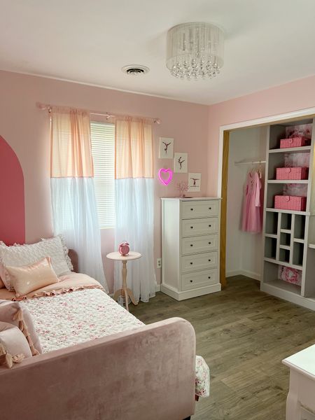 Girls Pink bedroom design inspiration! Bedding | closet decor | Dresser | chandelier | vanity | long mirror | velvet hangers | wallpaper | storage wicker basket 


#LTKFindsUnder100 #LTKHome #LTKKids