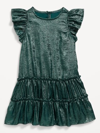 Shiny Flutter-Sleeve Tiered Dress for Toddler Girls | Old Navy (US)