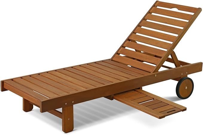 Furinno Tioman Outdoor Hardwood Patio Furniture Sun Lounger with Tray in Teak Oil, Natural | Amazon (US)