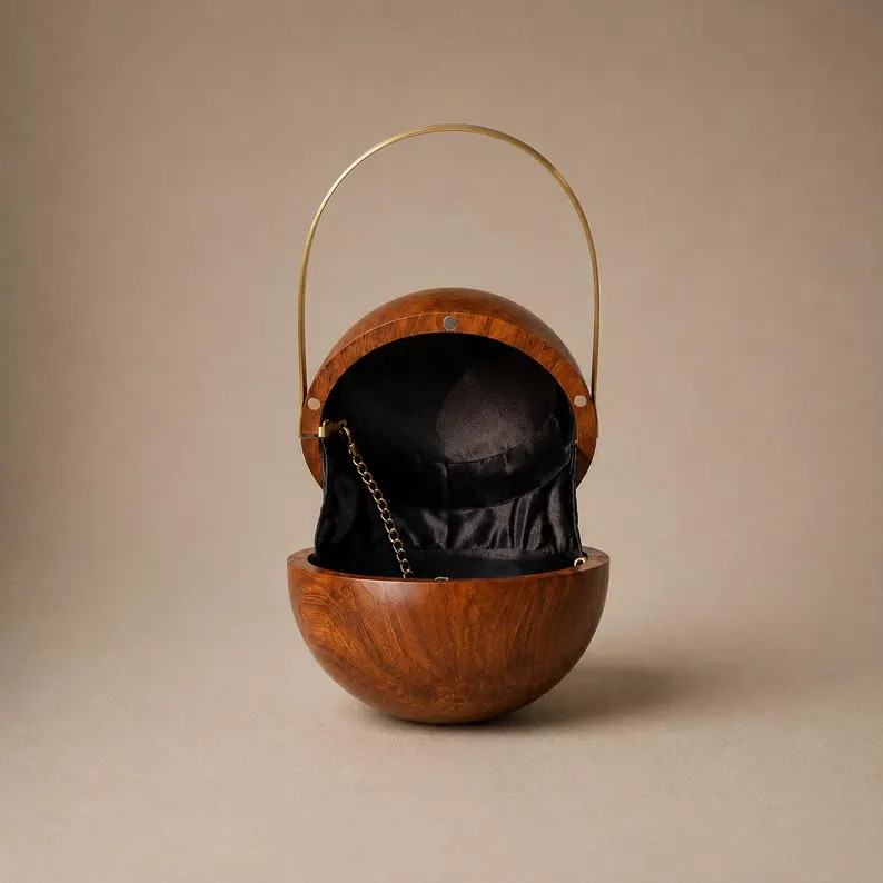 Wooden Ball Clutch: Handcrafted Wooden Evening Bag with Brass Handle | Etsy (Global)