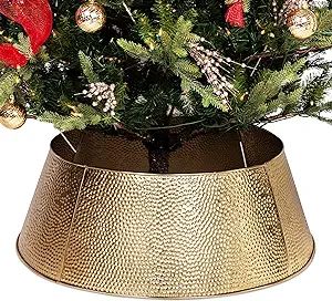 BIRDROCK HOME 4-Panel Christmas Tree Collar - Hammered - Metal Holiday Skirt Decor - Water Base P... | Amazon (US)