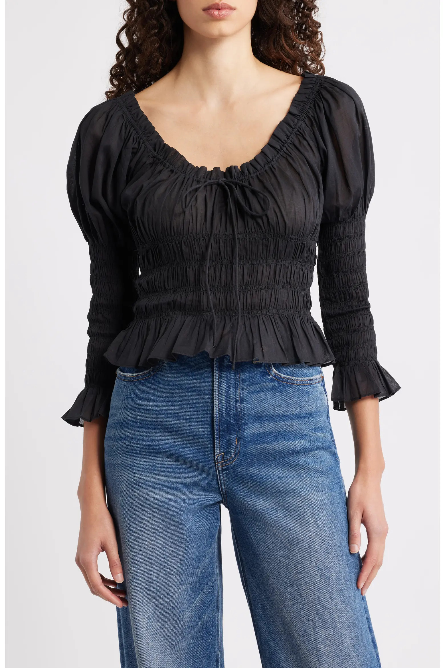 Baptisia Smocked Juliet Sleeve Organic Cotton Top (Women) | Nordstrom | Nordstrom