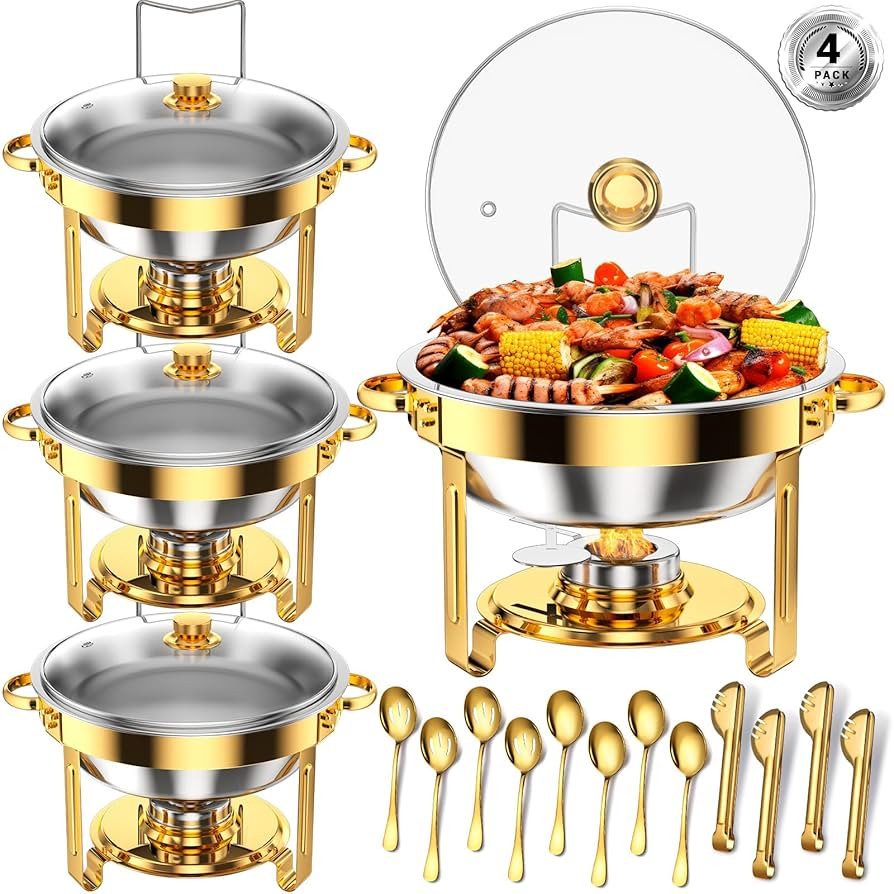 Round Chafing Dishes for Buffet 5 Qt,High Grade Chafing Dish Buffet Set, Full Size Pan,Rolled-Edg... | Amazon (US)