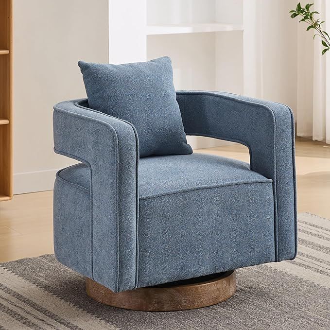 Swivel Accent Chairs for Living Room, Upholstered 360° Round Barrel Arm Chair with Open Back & W... | Amazon (US)