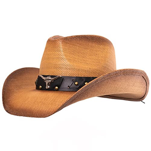 grinderPUNCH Western Outback Cowboy Hat Men's Women's Style Classic Straw Western Cowgirl Hat (US, Numeric, 6 3/4, 7 3/8, Brown) | Amazon (US)