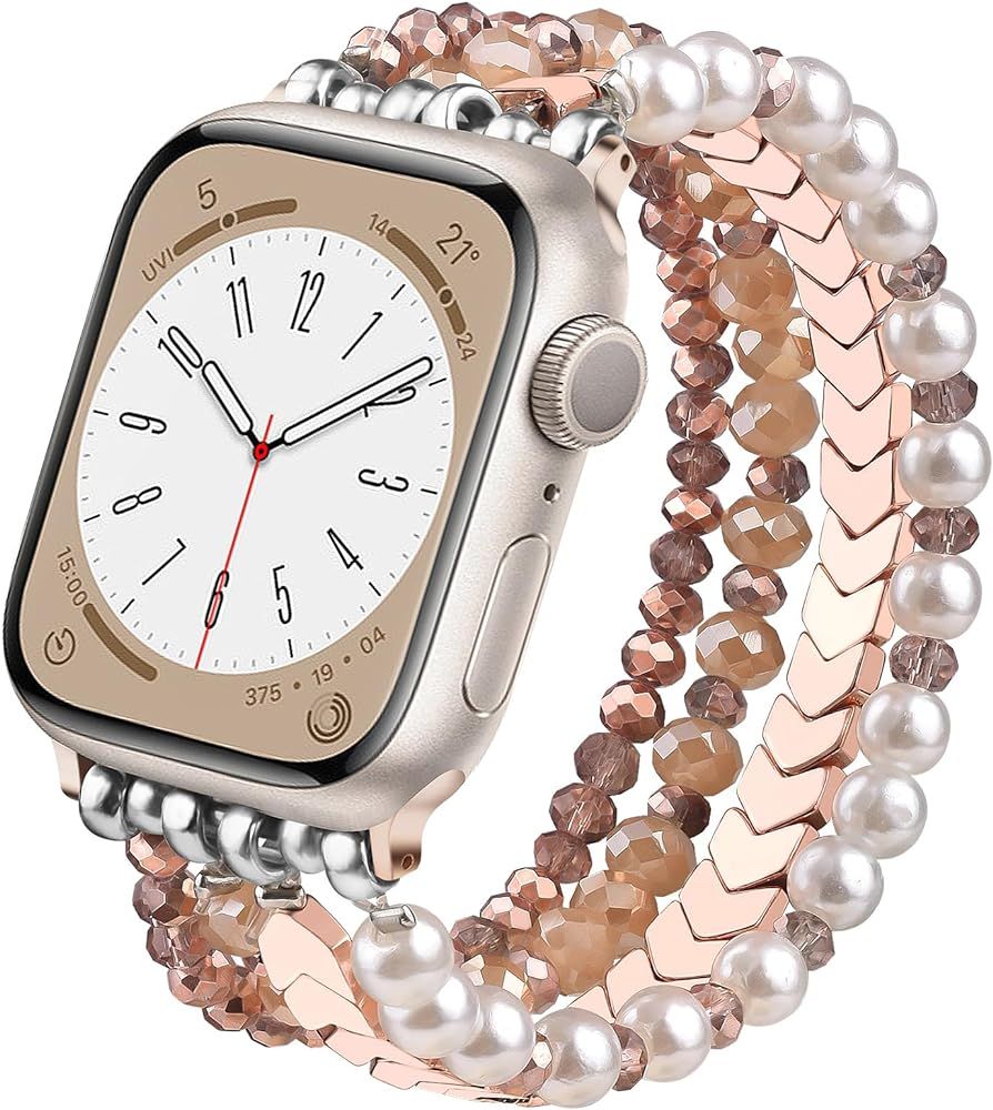 MOFREE Beaded Bracelet Compatible for Apple Watch Band 38mm 40mm 41mm 42mm 44mm 45mm Women,Fashio... | Amazon (US)