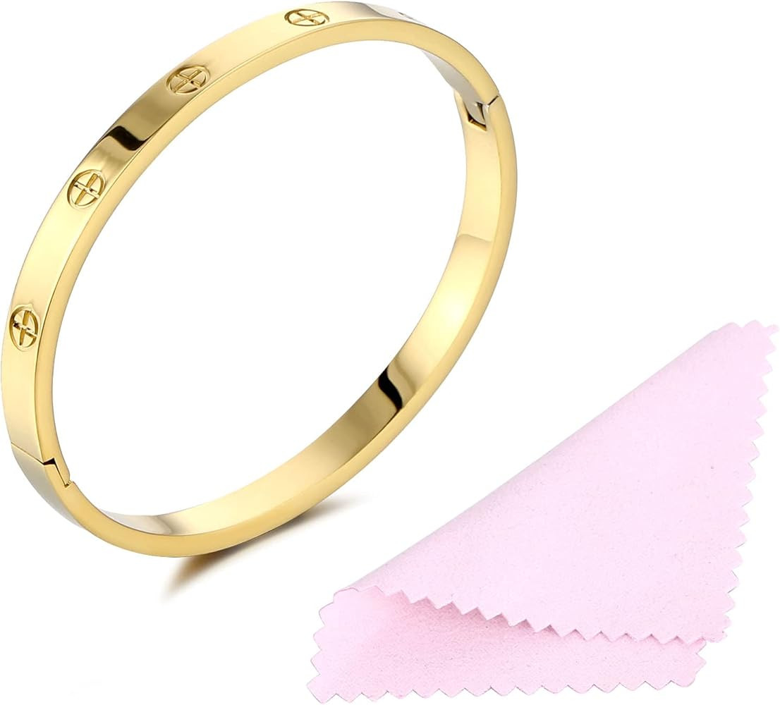 Women's Stainless Steel Bracelet Jewelry Crystal Bracelet With Cube Zircon Hinge Jewelry oval Ban... | Amazon (US)