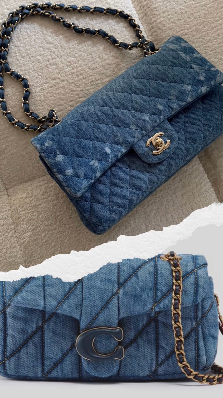 Splurge or steal 
Chanel denim medium Flap bag 💰 Found a great similar option for a fraction of the price #chanelbag #denim #denimbag

#LTKgiftguide #LTKluxury #LTKuk