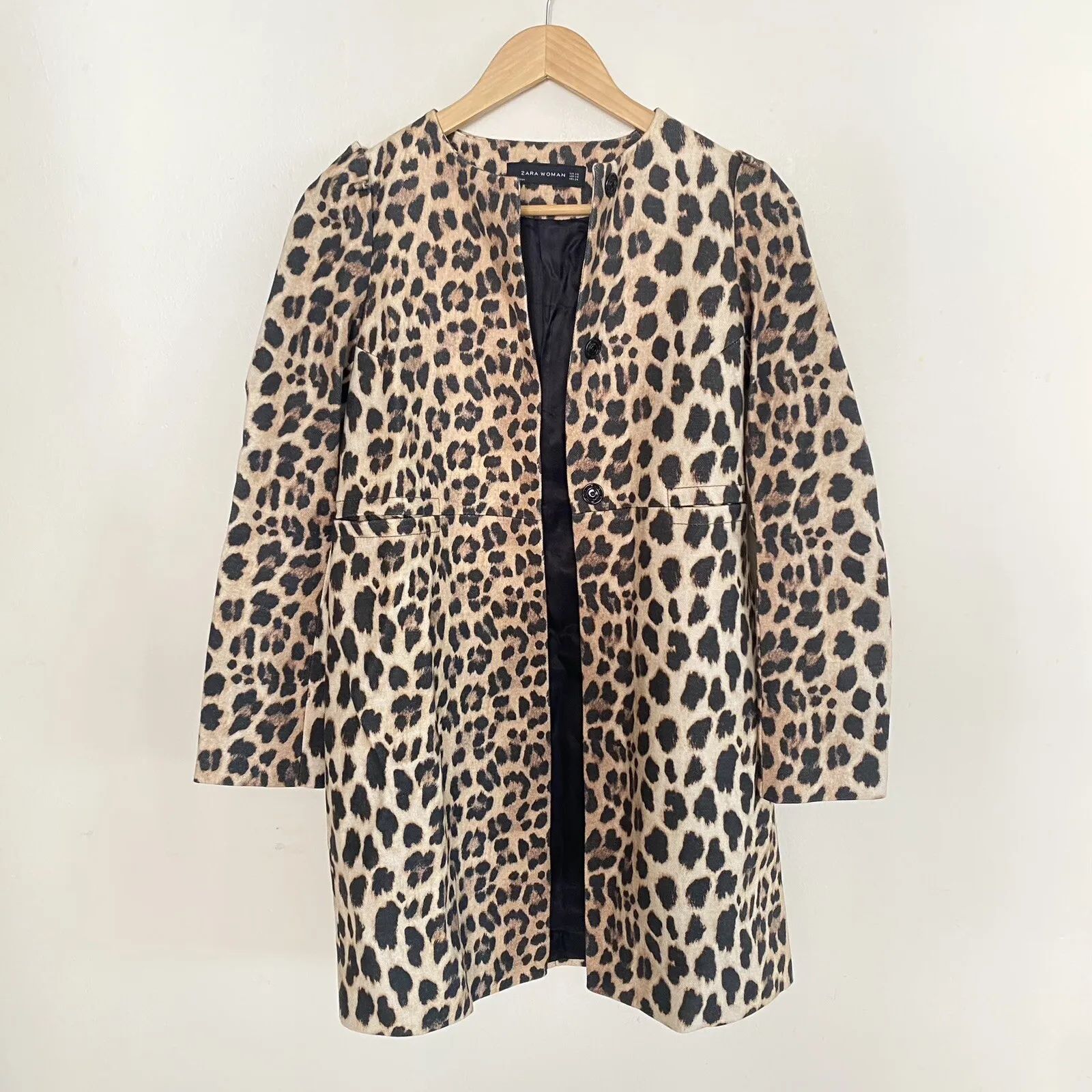 NWOT ZARA Leopard Snap Front Collarless animal print Cotton coat jacket size XS | eBay CA