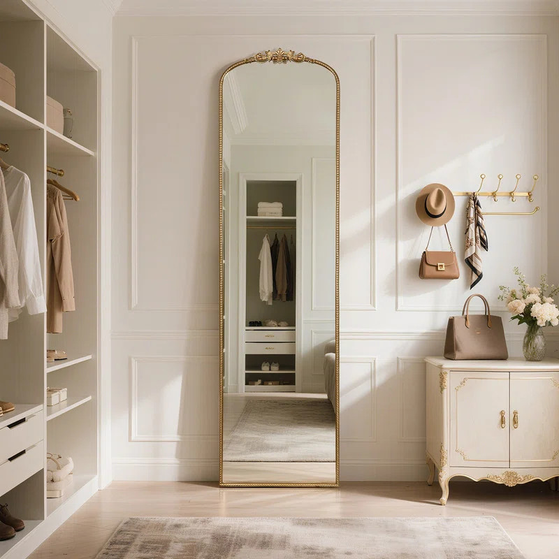 Antique Floor Mirror with Ornate Frame – Arched Vintage Full Length Mirror | Wayfair North America