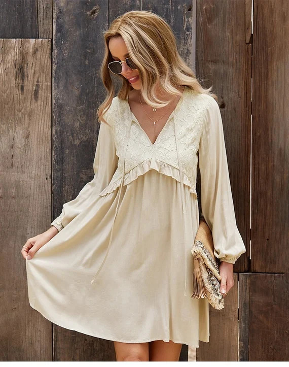 Caroline Lace up Detail Fall Mini Dress / Beach Bohemian - Etsy | Etsy (US)