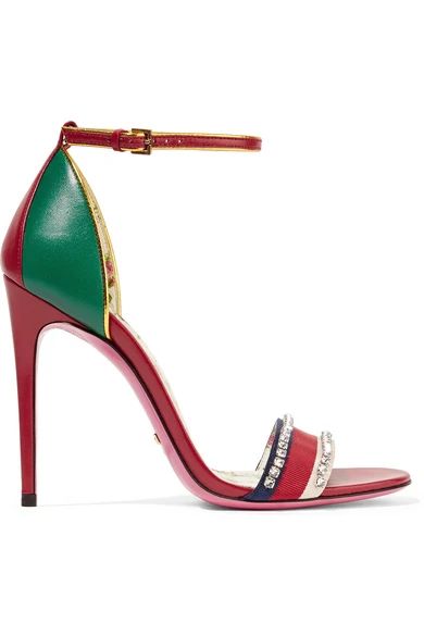 Gucci - Ilse Crystal-embellished Paneled Leather Sandals - Red | NET-A-PORTER (US)