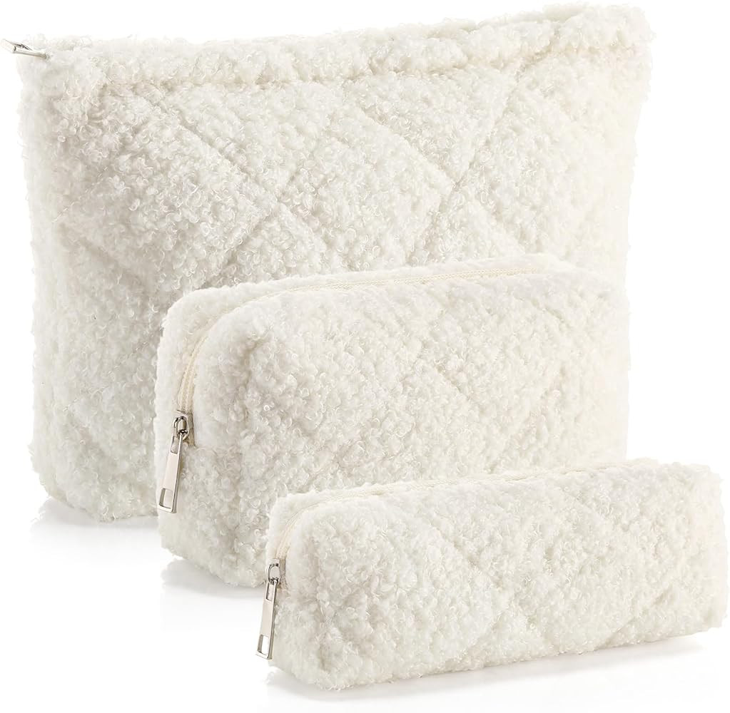 Paterr 3 Pcs Quilted Makeup Bag Set Valentines Gift Pouch Bridesmaid Small Cosmetics Bag Aestheti... | Amazon (US)