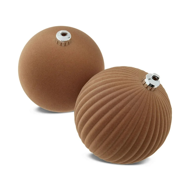 2 Count Tan Flocked Jumbo Shatterproof Christmas Ornaments, 5.9", by Holiday Time | Walmart (US)