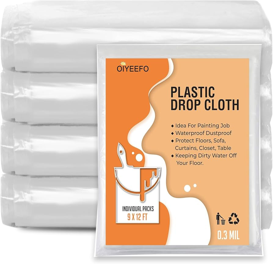 Clear Plastic Sheeting Drop Cloths for Painting, 5 Pcs 9x12ft Plastic Tarp Waterproof Dustproof A... | Amazon (US)
