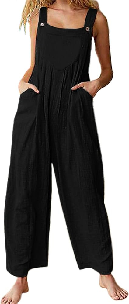 Fiona Jolin Womens Patchwork Cotton Boho Overalls Casual Floral Print Wide Leg Jumpsuits | Amazon (US)