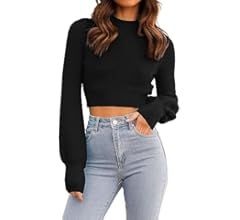 ZESICA Women's Fall Mock Neck Cropped Sweater 2023 Long Sleeve Soft Ribbed Knit Pullover Jumper Tops | Amazon (US)