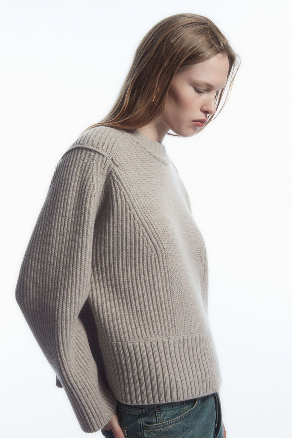 CHUNKY PANELLED WOOL JUMPER - LIGHT BEIGE - COS | COS UK