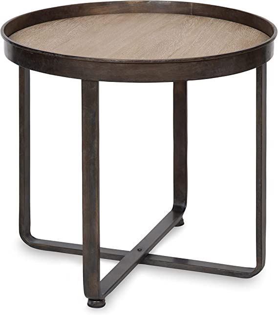 Kate and Laurel Zabel Industrial Modern End Table, 22.5 x 20.5, Natural Wood and Rustic Iron, Dec... | Amazon (US)