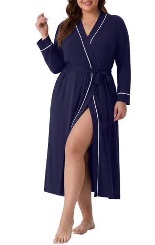 Womens Plus Size Robe Long Knit Bathrobe V Neck Loungewear | Amazon (US)