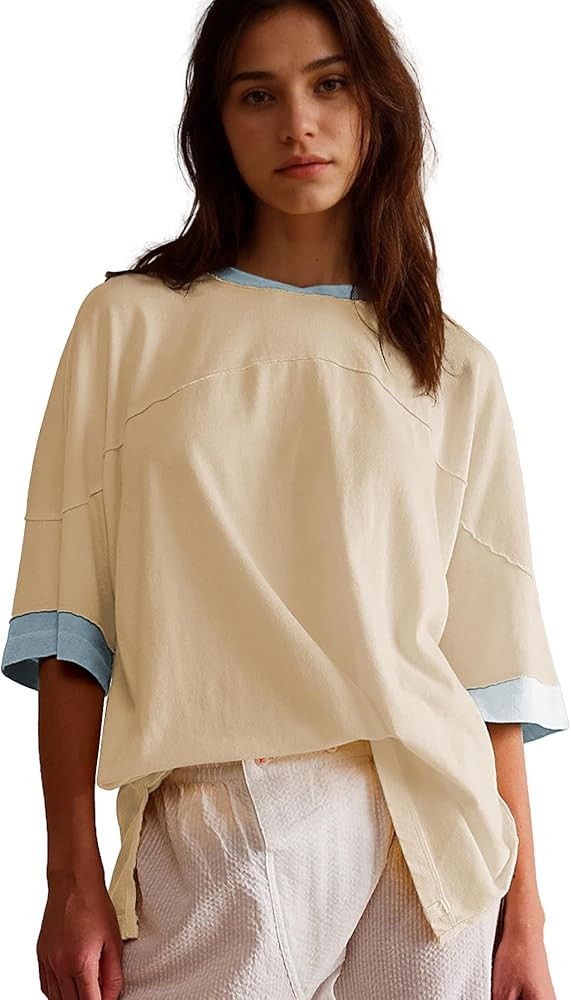 Songling Womens 3/4 Length Sleeve Casual Loose Fit Summer Tee Shirt Basics Cotton t Shirts Trendy... | Amazon (US)