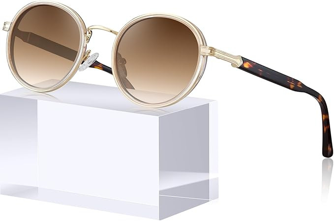 Acetate-Metal Frame Round Sunglasses for Women Polarized UV Protection Stylish Designer Eyewear C... | Amazon (US)