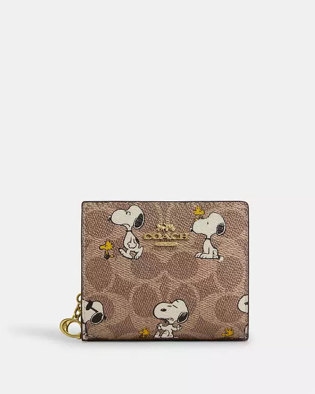 Coach X Peanuts Snap Wallet In Signature Canvas With Snoopy Print | Coach Outlet US