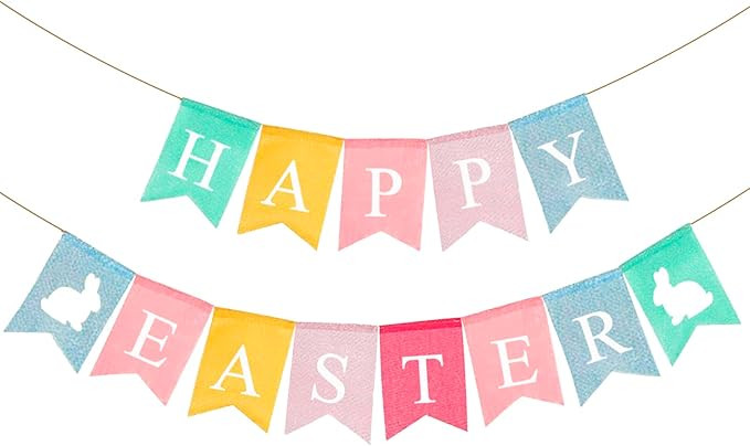 Happy Easter Banner Easter Chicken Egg Felt Happy Easter Bunny Banner Felt Easter Banner Garland ... | Amazon (US)