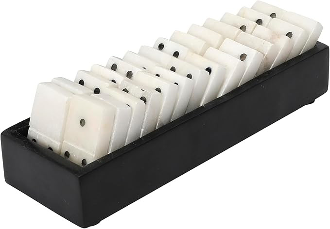Creative Co-Op Handmade Alabaster Dominos in Soapstone Tray, Black and White | Amazon (US)
