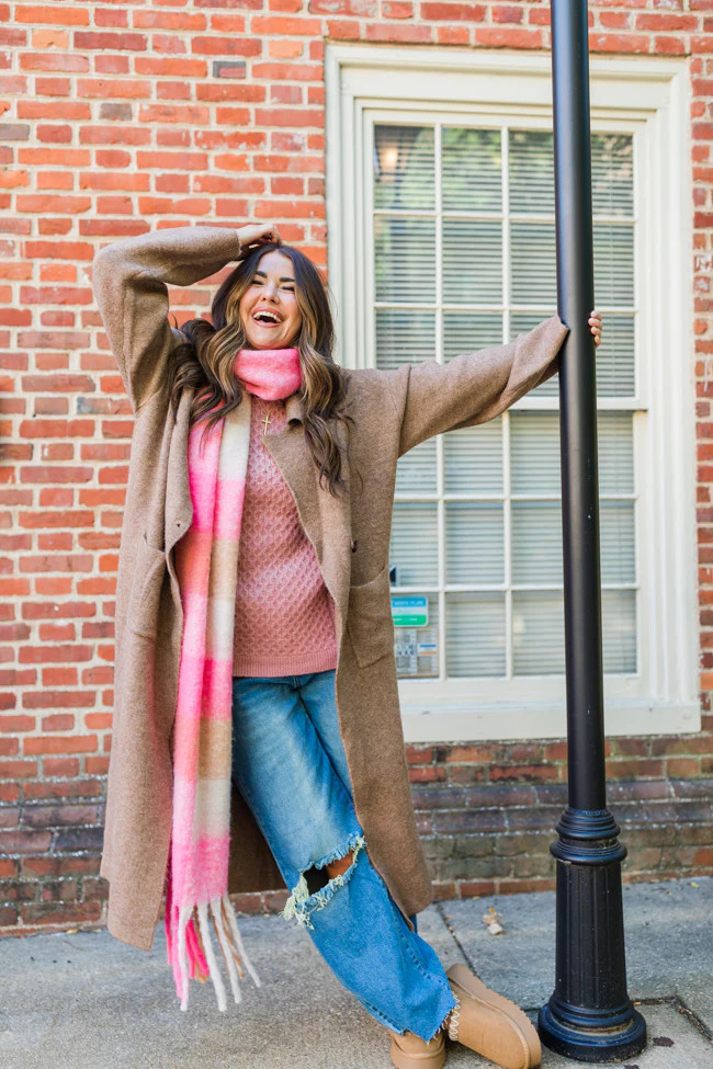 Greta Tan Sweater Coat Amber Massey X Pink Lily | Pink Lily