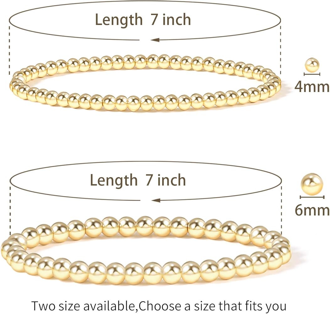 Gold Bead Bracelet for Women,14K Gold Plated Bead Ball Bracelet Stretchable Elastic Bracelet | Amazon (US)