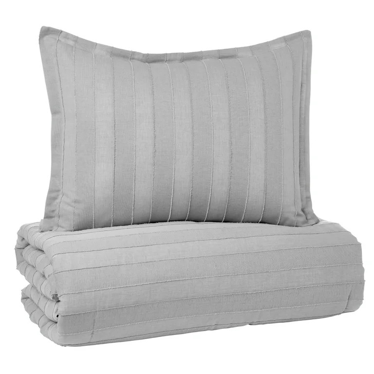 Gap Home Clipped Stripe Organic Cotton Comforter Set, Full/Queen, Gray, 3-Pieces - Walmart.com | Walmart (US)