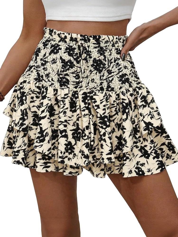 Floral Skorts for Woman Ruffle Mini Skirt with Shorts Underneath Causal Summer Boho Outfits | Amazon (US)