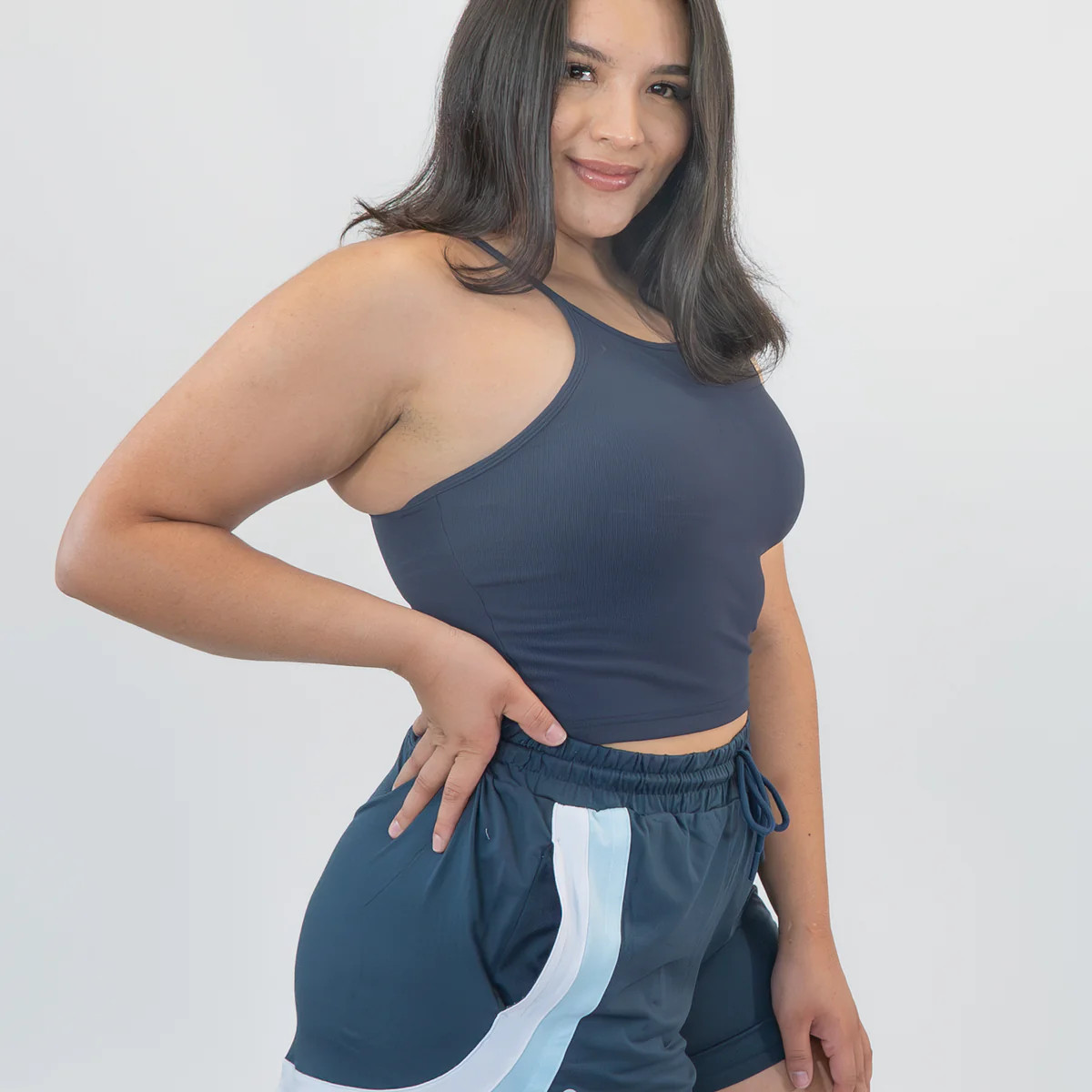 Ribbed Thin Strap Crop Tank - Navy | Senita Athletics