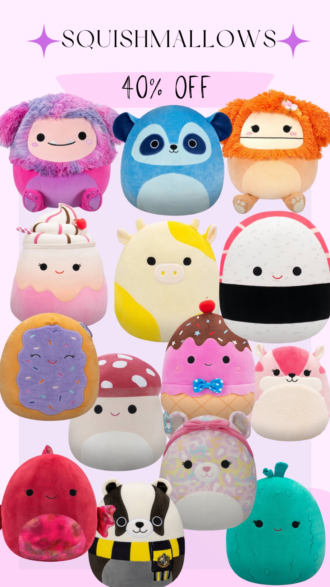 Squishmallows sale! One day only…40% off! 

#squishmallow #giftsforgirls 

#LTKCyberWeek #LTKKids #LTKGiftGuide