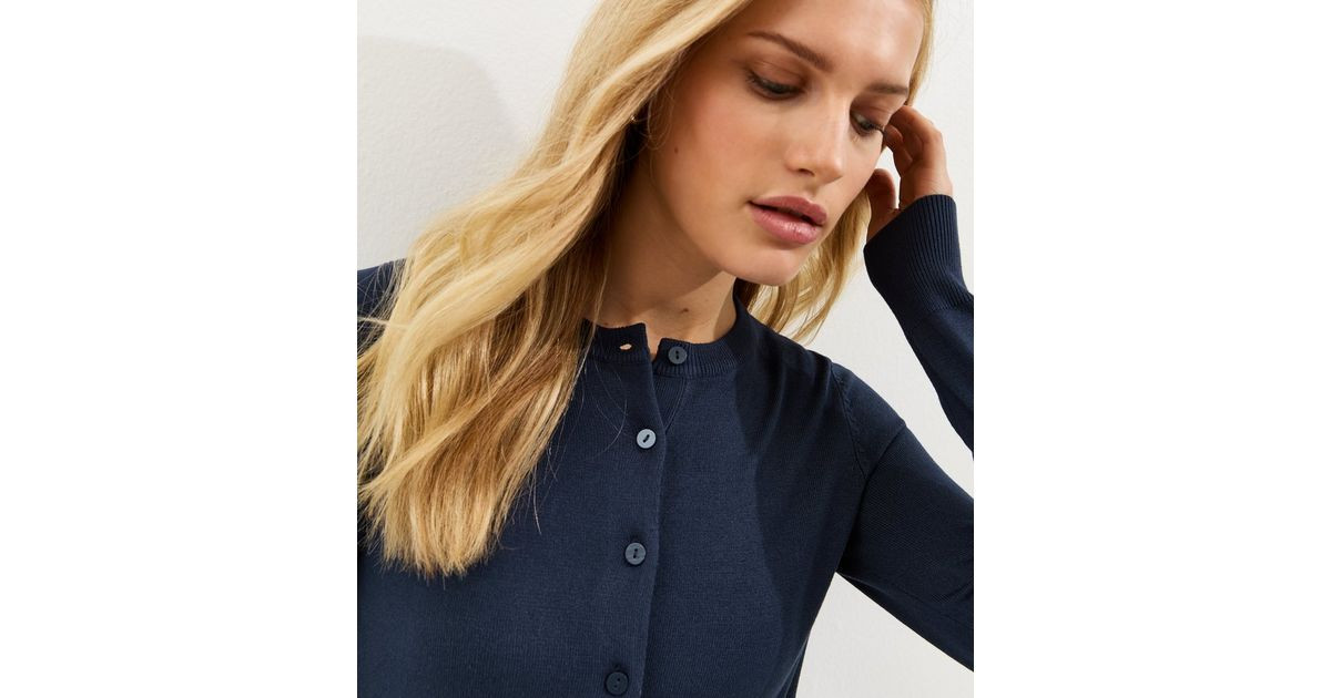 Navy Knit Crew Neck Button Up Cardigan | New Look | New Look (UK)