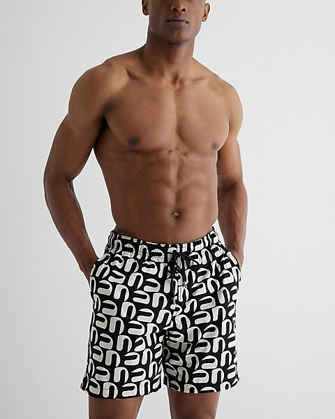 Printed 6" Elastic Waist Swim Shorts | Express